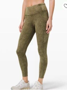 Lululemon Fast and Free High Rise Leggings  27” Ice Wash Moss Green Size 6 EUC